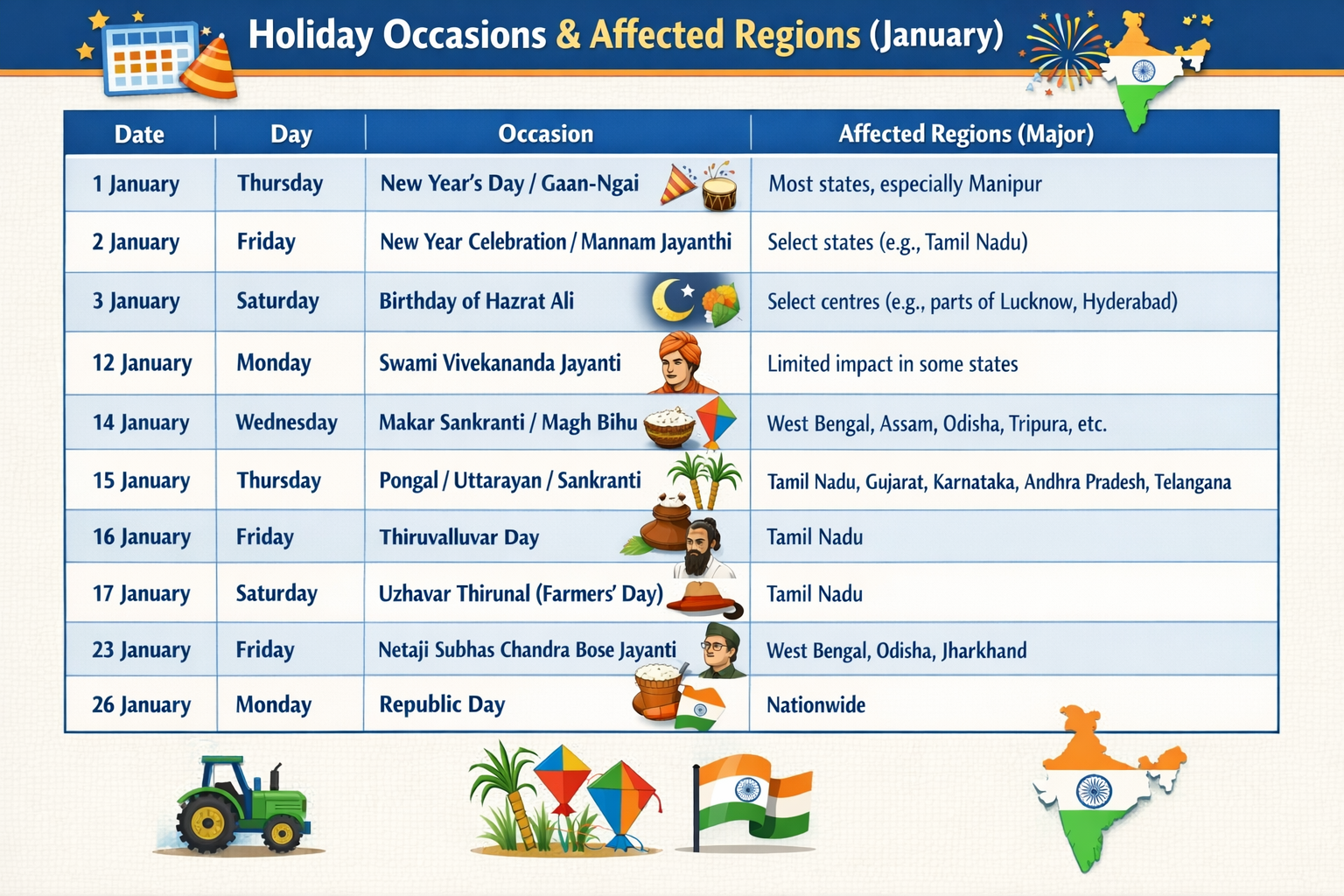 bank holidays in India in 2026.